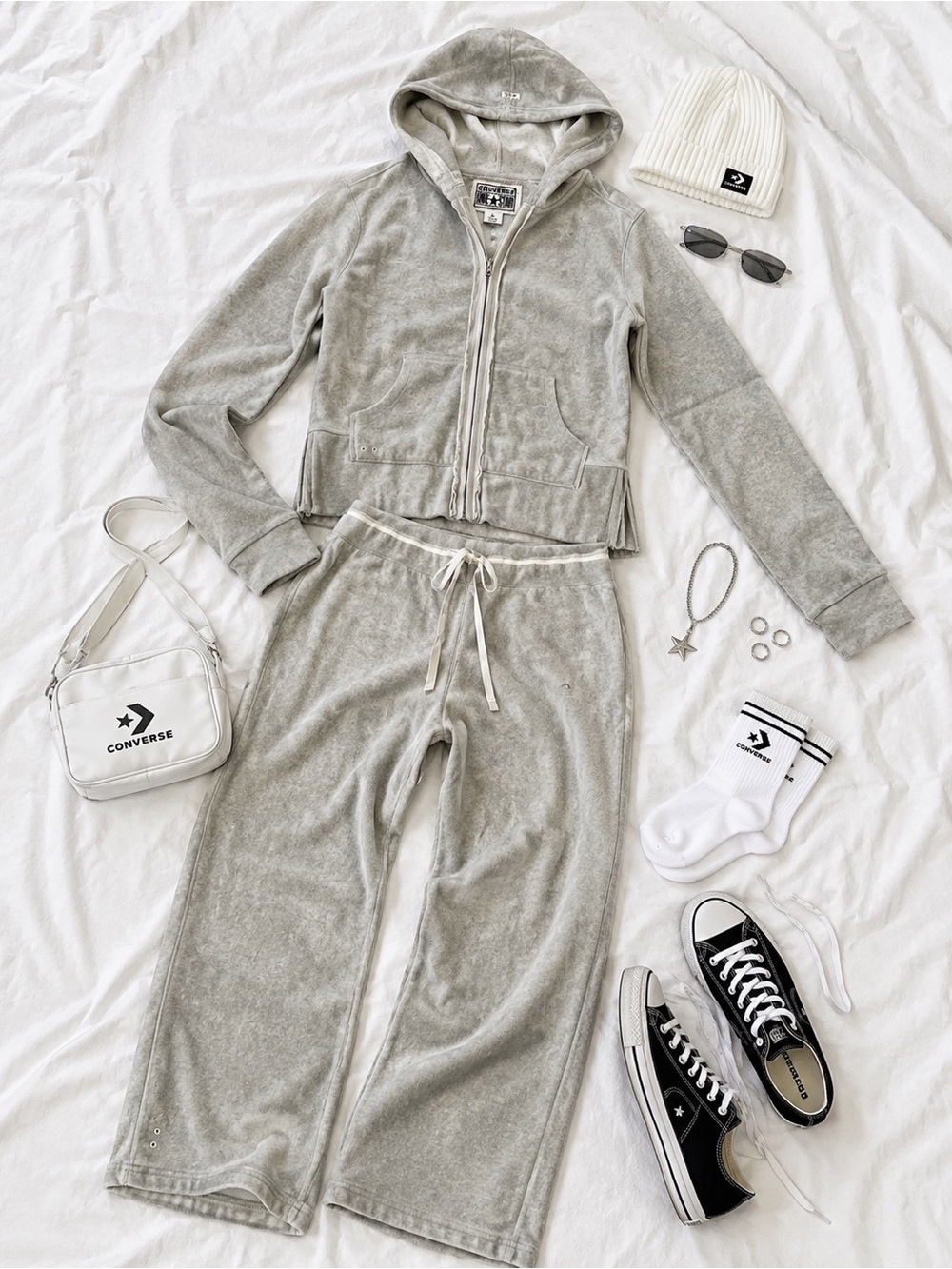 CONVERSE Y2K Grey Hooded Sweatshirt Pant Set Size Medium